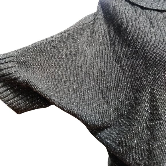 AGB L Gray Metallic Cowl Neck Batwing Sweater Dolman Sleeve Shimmer Knit Top - Picture 3 of 9